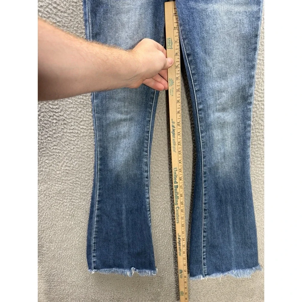 Kancan Jeans Girls 23 Blue‎ Flare High Rise Back Seam Raw Hem Distressed Denim